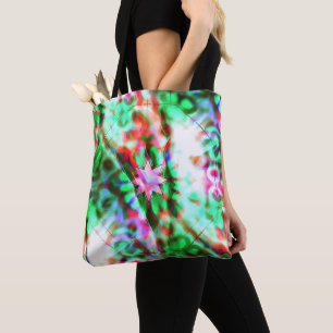 Star shadows on glass flowery spots, pink to green tote bag