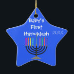 STAR SHAPED BABY'S FIRST  HANUKKAH Ornament<br><div class="desc">MENORAH AND STAR OF DAVID BEAUTIFUL ORNAMENT FOR HANUKKAH ... LOVELY GIFT for a Babys first Holiday in STAR SHAPE ... PERSONALIZED  TOO!</div>