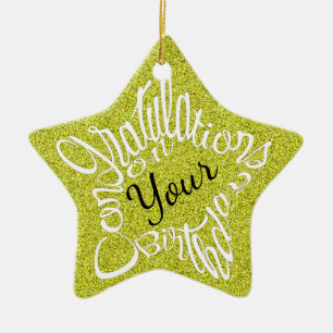 Star-shaped Congratulations on "your” birthday Ceramic Ornament