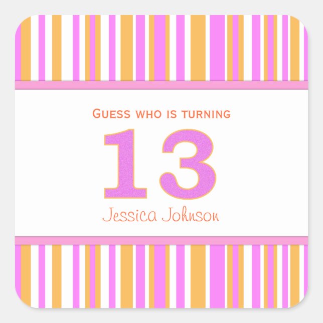 Star Shaped Personalized 13th Birthday Stickers (Front)