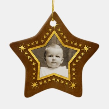 Star Shaped Photo Frame Ceramic Ornament by TimeEchoArt at Zazzle