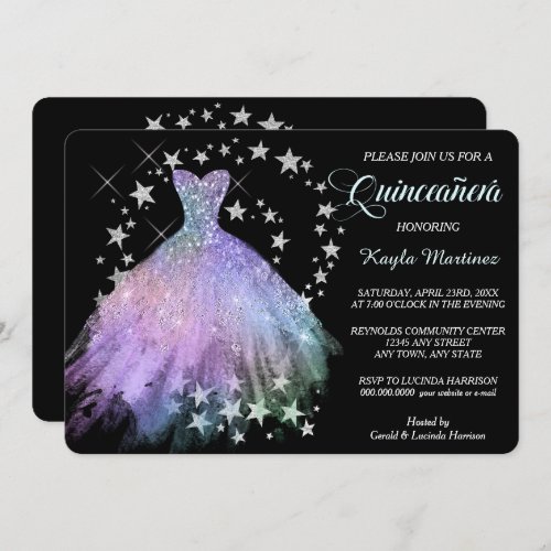 Star Shimmer Lavender Blue Quinceanera Invitation