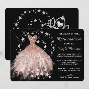 Star Shimmer Peach Quinceanera Invitation