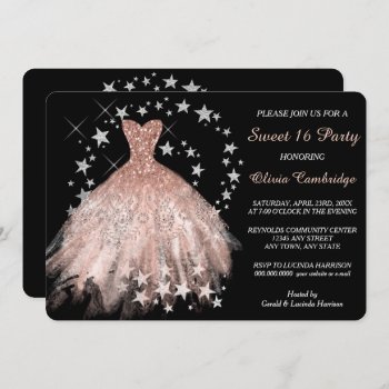 Star Shimmer Peach Sweet Sixteen Party Invitation by AvenueCentral at Zazzle
