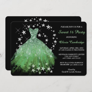 Star Shimmer Spring Green Sweet Sixteen Invitation