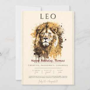 Star sign LEO birthday card. Personalise Invitation