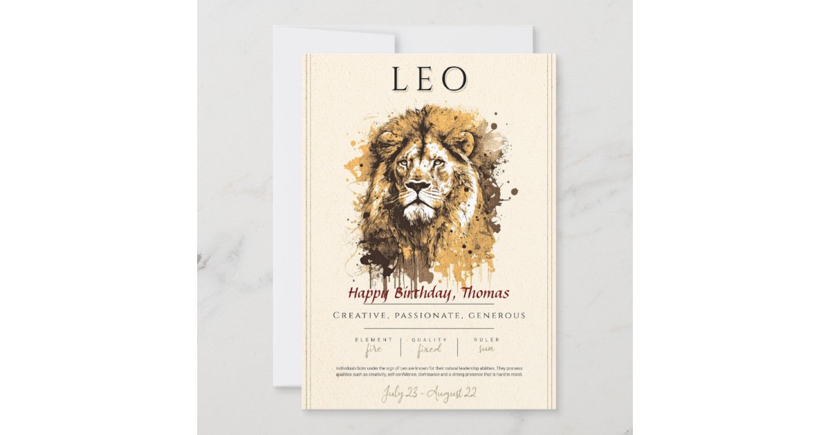 Star sign LEO birthday card. Personalise Invitation | Zazzle