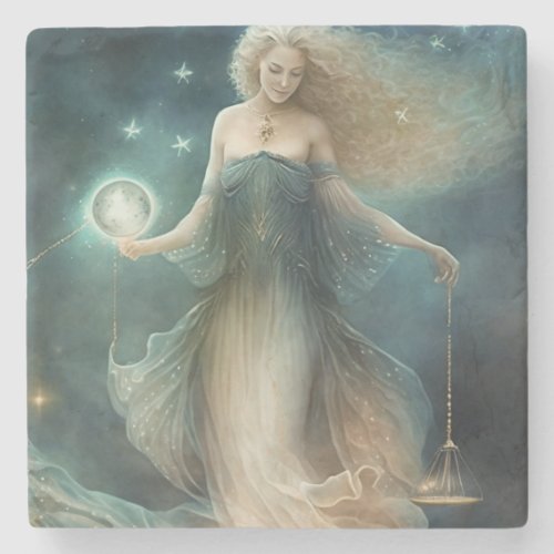 Star sign Libra Goddess celestial being zodiac Stone Coaster