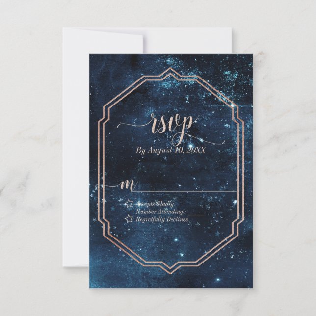 Star Sky Celestial Galaxy Watercolor Wedding RSVP (Front)
