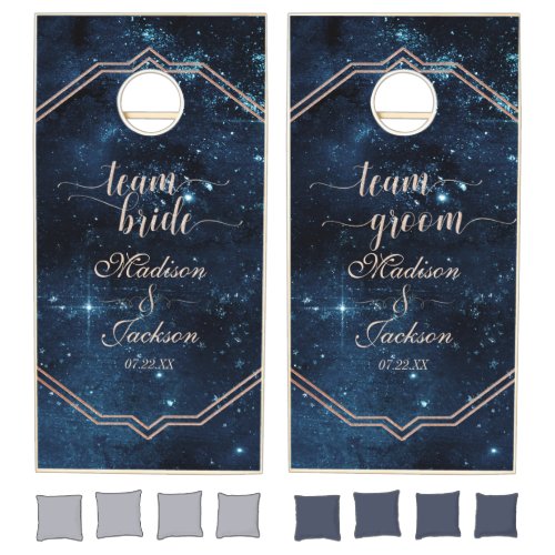 Star Sky Celestial Galaxy Wedding Team Bride Groom Cornhole Set