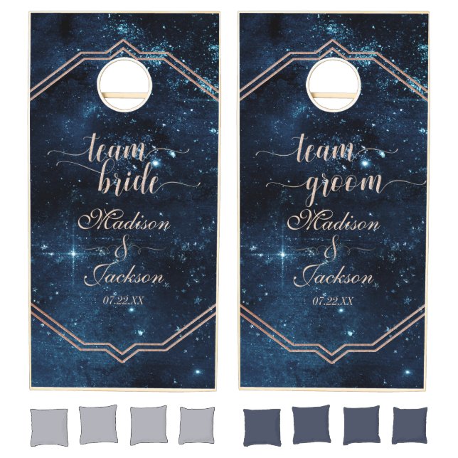 Star Sky Celestial Galaxy Wedding Team Bride Groom Cornhole Set (Set)