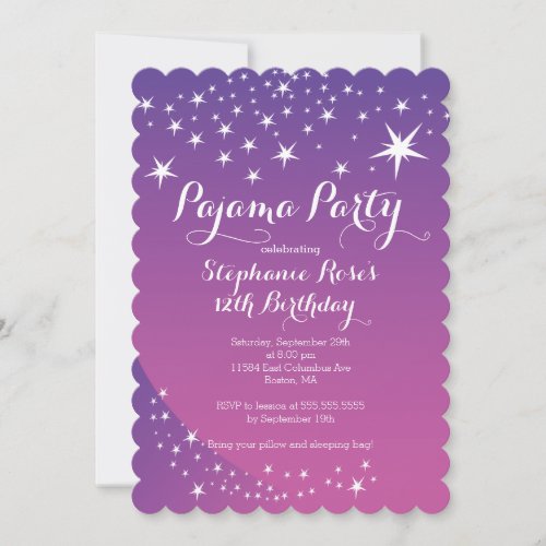 Star Sleepover Party Birthday Party Invitations