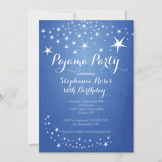 Star Sleepover Party Birthday Party Invitations (Front)