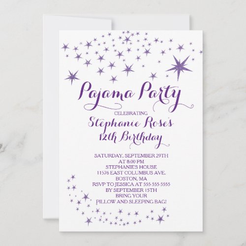 Star Sleepover Party Birthday Party Invitations