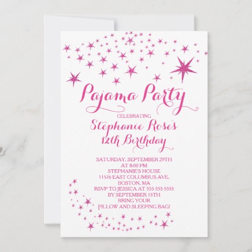 Star Sleepover Party Birthday Party Invitations