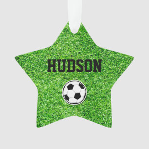 Star Soccer Player NAME Ball Green Field Sports Ornament