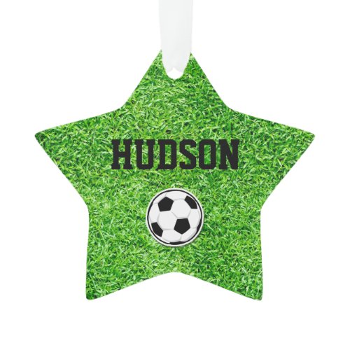 Star Soccer Player NAME Ball Green Field Sports  Ornament