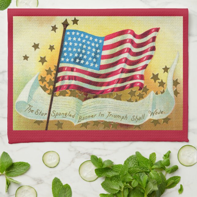 Star Spangled Banner American Flag Kitchen Towel (Folded)