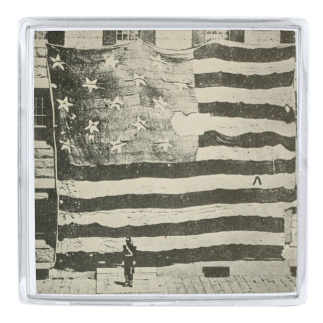 Star Spangled Banner: American Flag on Display Silver Finish Lapel Pin (Front)