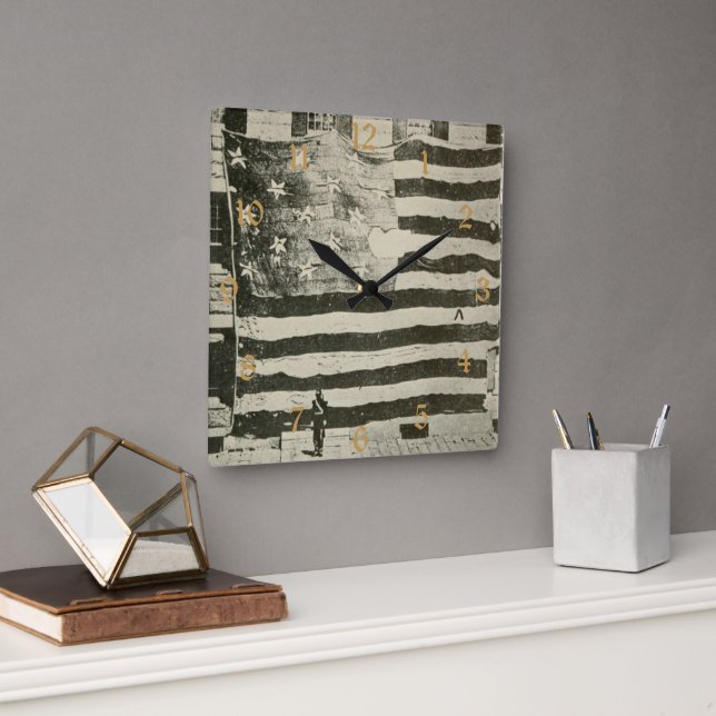 Star Spangled Banner: American Flag on Display Square Wall Clock (Office)