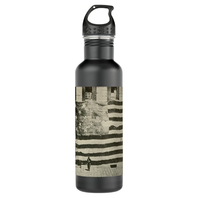 Star Spangled Banner: American Flag on Display Stainless Steel Water Bottle (Front)
