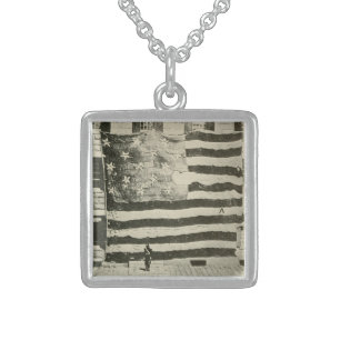 Star Spangled Banner: American Flag on Display Sterling Silver Necklace