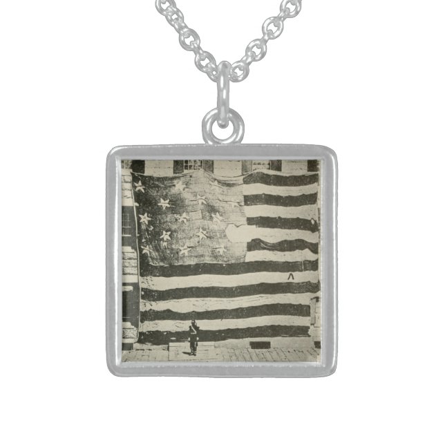 Star Spangled Banner: American Flag on Display Sterling Silver Necklace (Front)
