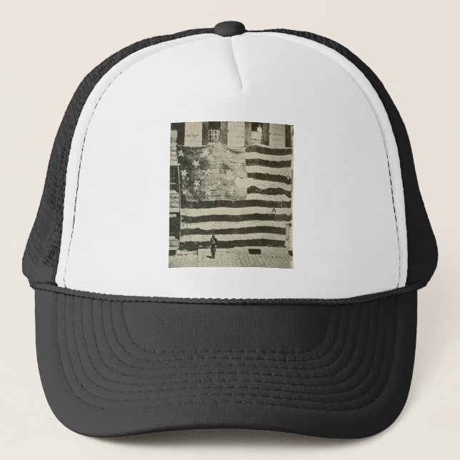 Star Spangled Banner: American Flag on Display Trucker Hat (Front)