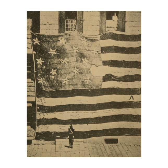 Star Spangled Banner: American Flag on Display Wood Wall Art (Front)