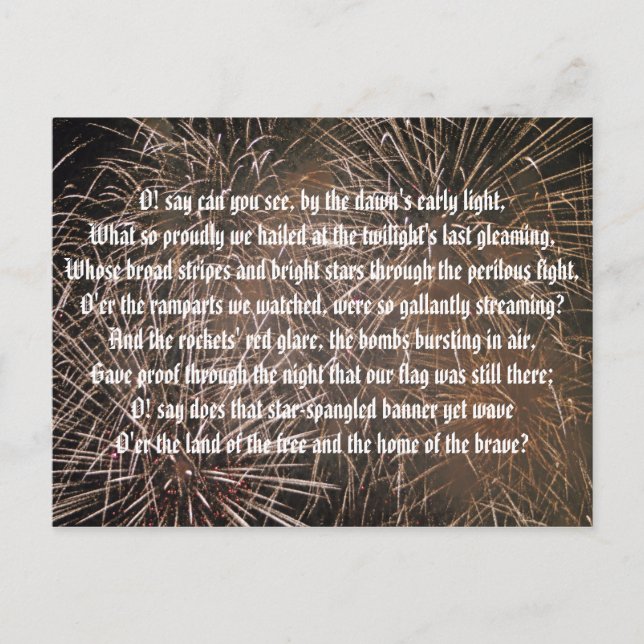 Star-Spangled Banner and Fireworks Postcard (Front)