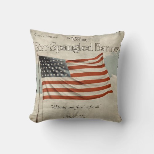STAR SPANGLED BANNER ANTIQUE PATRIOTIC COVER ART THROW PILLOW