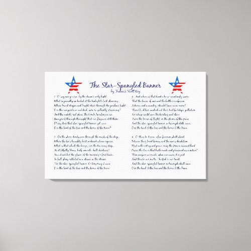 Star Spangled Banner Four Verses and Stars Canvas Print