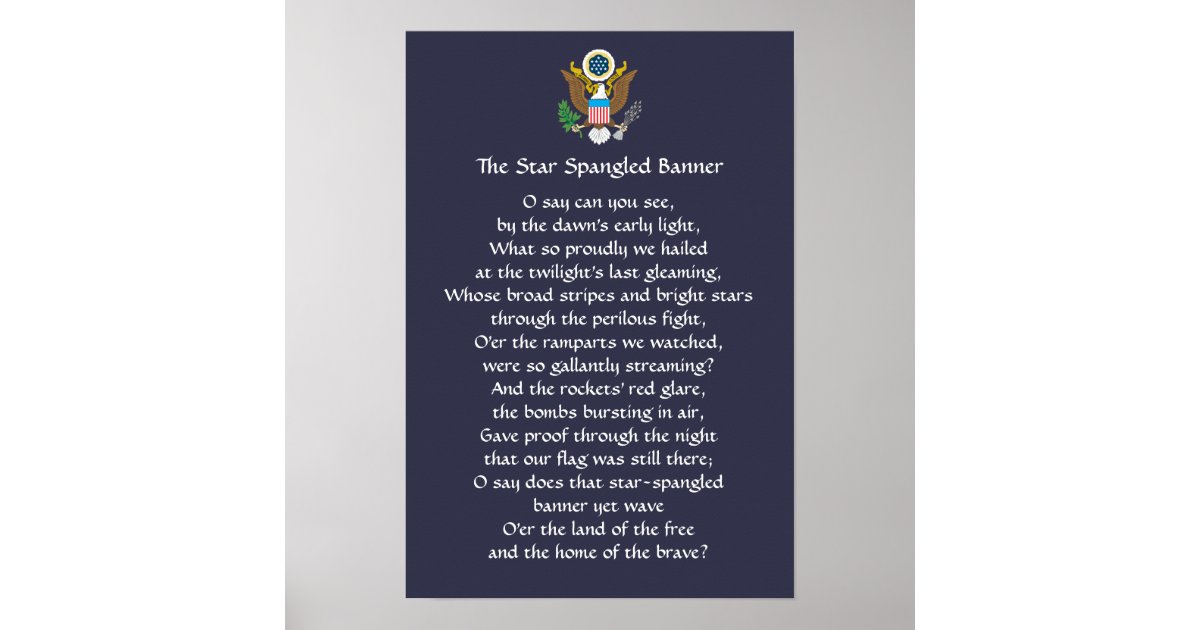 American Flag and Lyrics to Star Spangled Banner Poster for Sale