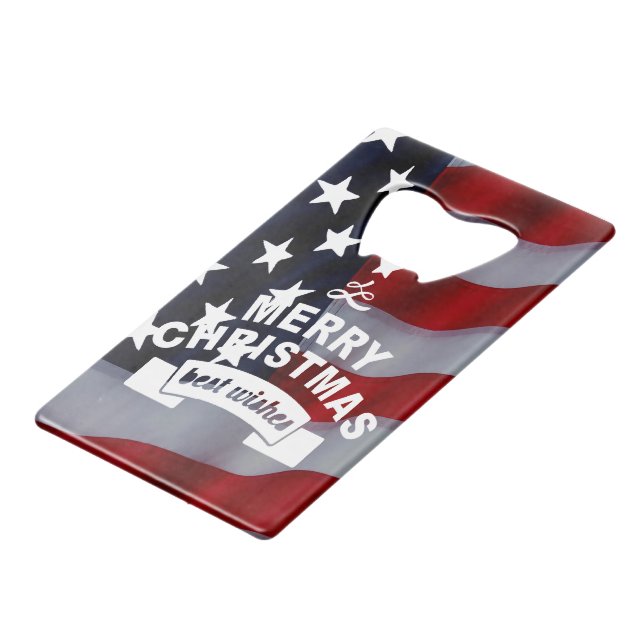 Star-Spangled Christmas: Celebrate the Season Credit Card Bottle Opener (Front Angled)