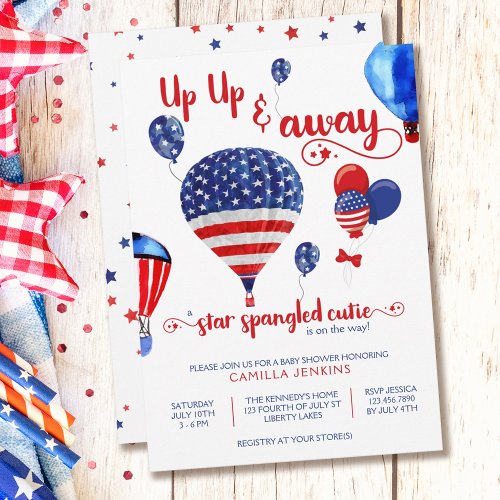 Star Spangled Cutie Up Up and Away Baby Shower Invitation