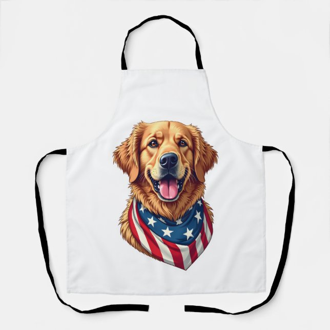 Star Spangled Golden Retriever Vintage Tee 4 Apron (Front)