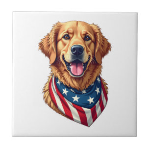 Star Spangled Golden Retriever Vintage Tee 4 Ceramic Tile