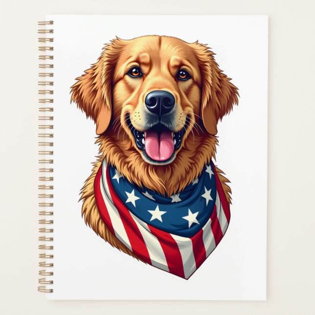 Star Spangled Golden Retriever Vintage Tee 4 Planner (Front)