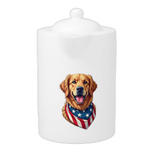 Star Spangled Golden Retriever Vintage Tee 4 Teapot