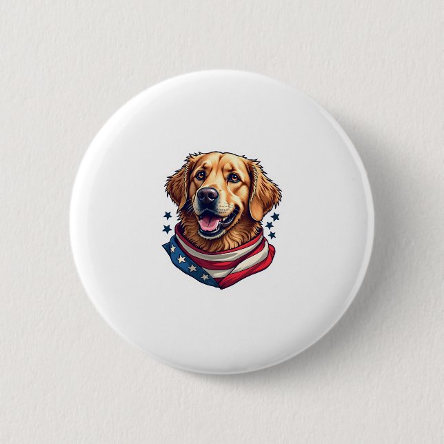 Star Spangled Golden Retriever Vintage Tee Button (Front)