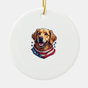 Star Spangled Golden Retriever Vintage Tee Ceramic Ornament