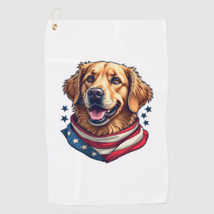Star Spangled Golden Retriever Vintage Tee Golf Towel
