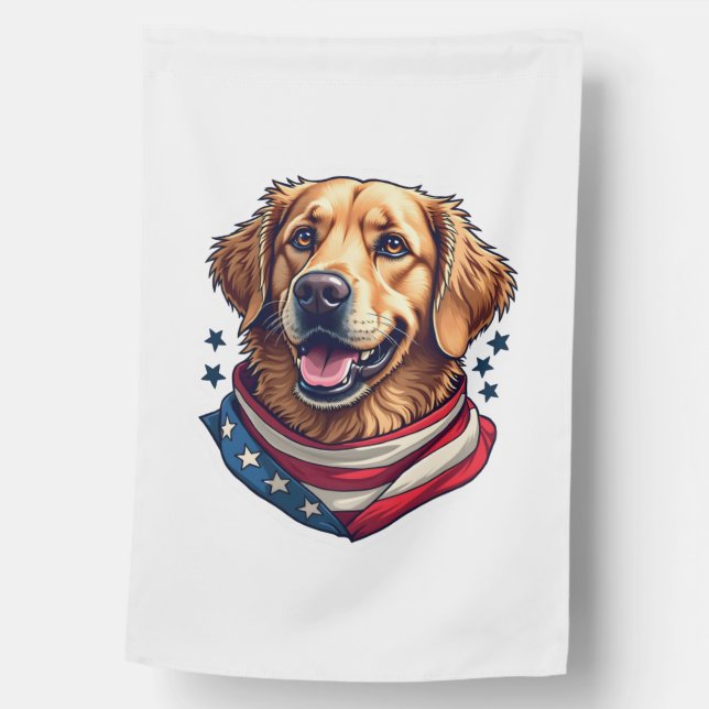 Star Spangled Golden Retriever Vintage Tee House Flag (Front)