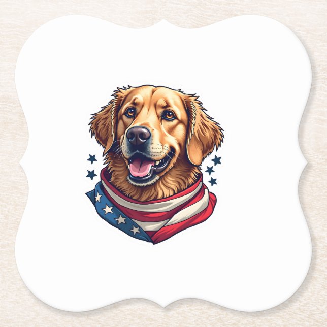Star Spangled Golden Retriever Vintage Tee Paper Coaster (Front)