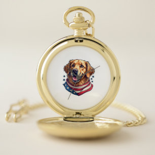 Star Spangled Golden Retriever Vintage Tee Pocket Watch