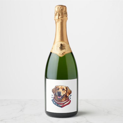 Star Spangled Golden Retriever Vintage Tee Sparkling Wine Label