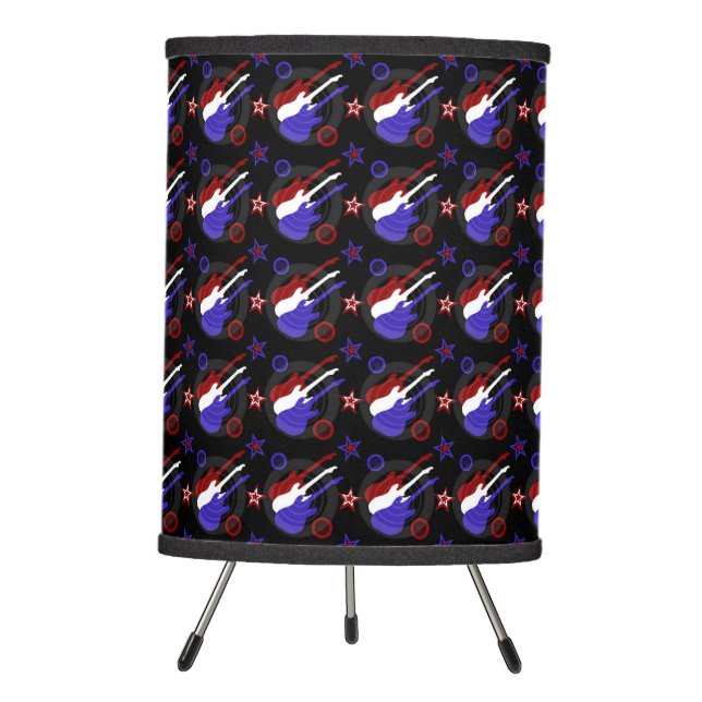 Star Spangled Guitars Pattern Tripod Lamp (Front)