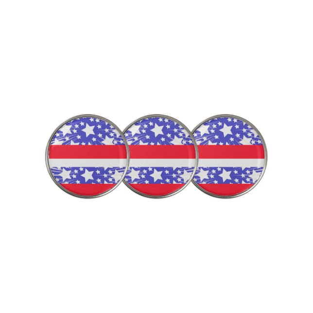 Star Spangled Red White Blue Golf Ball Marker (3 Up)