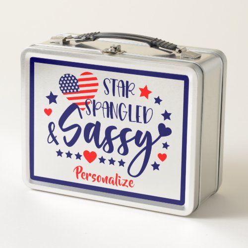Star Spangled Sassy American Flag Personalized Metal Lunch Box