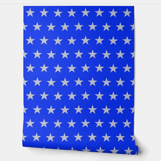 Star Spangled Silver On Bright Blue Americana Wallpaper (Unrolling)